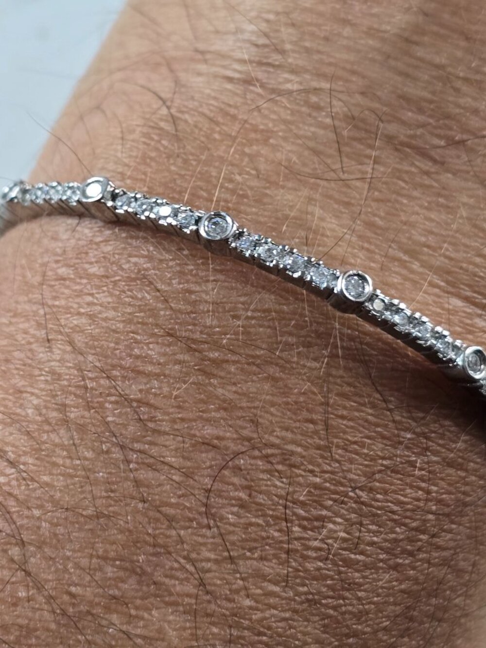 Womens Vintage Estate Sterling Silver CZ Modernist Bangle Bracelet 9.6g E4085